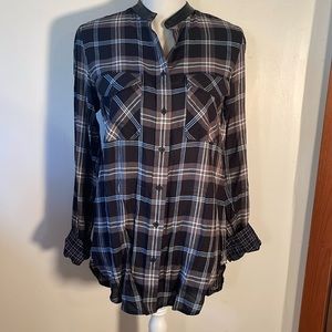 Vince Plaid Blouse with Leather Collar